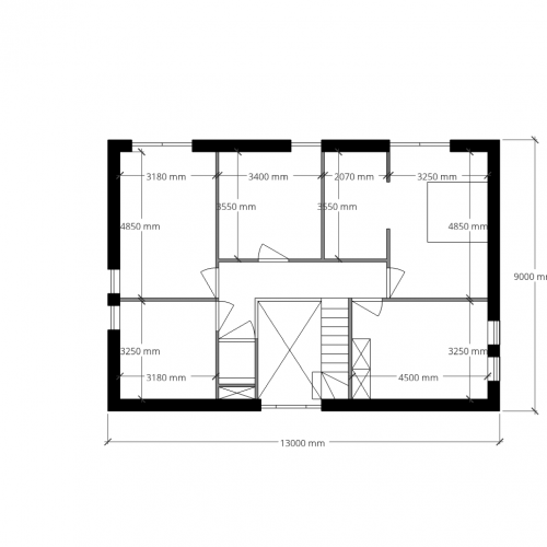 Standaard woning afmeting 9x13 meter inhoud 877 m3 (Afbouw)